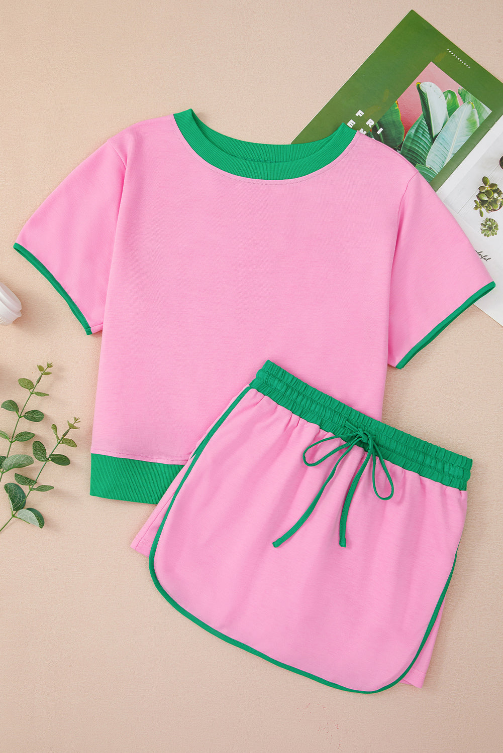 Contrast Trim Skort Set