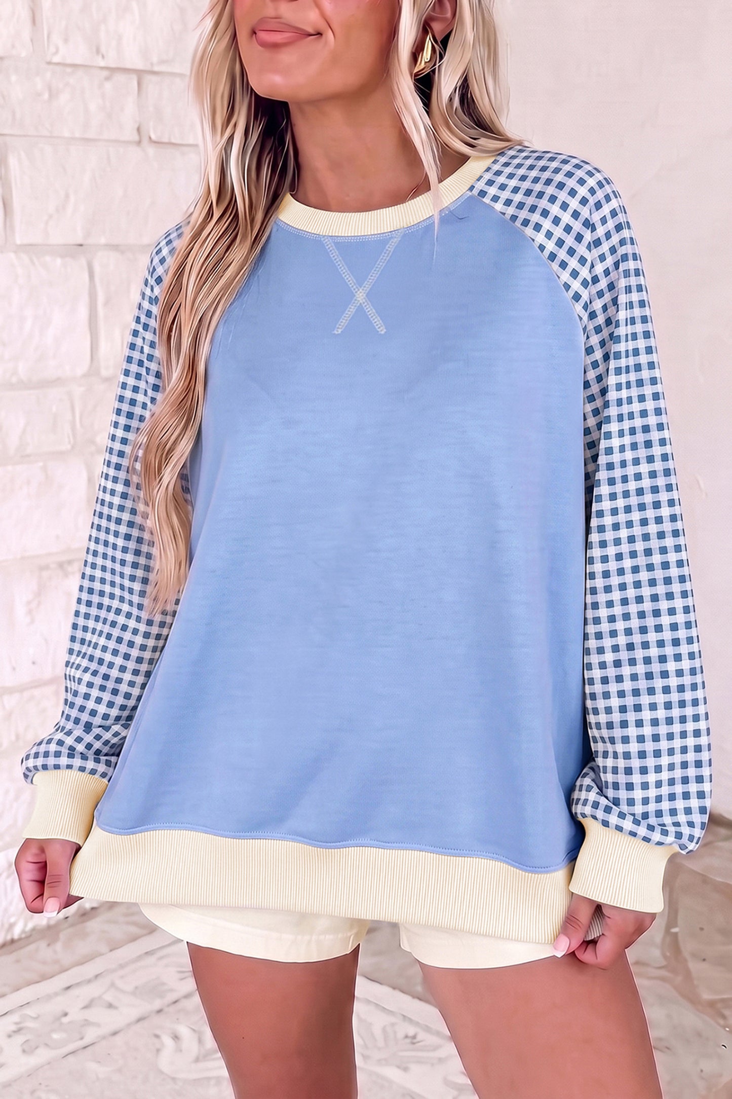 Plaid Sleeve Sweatshirt