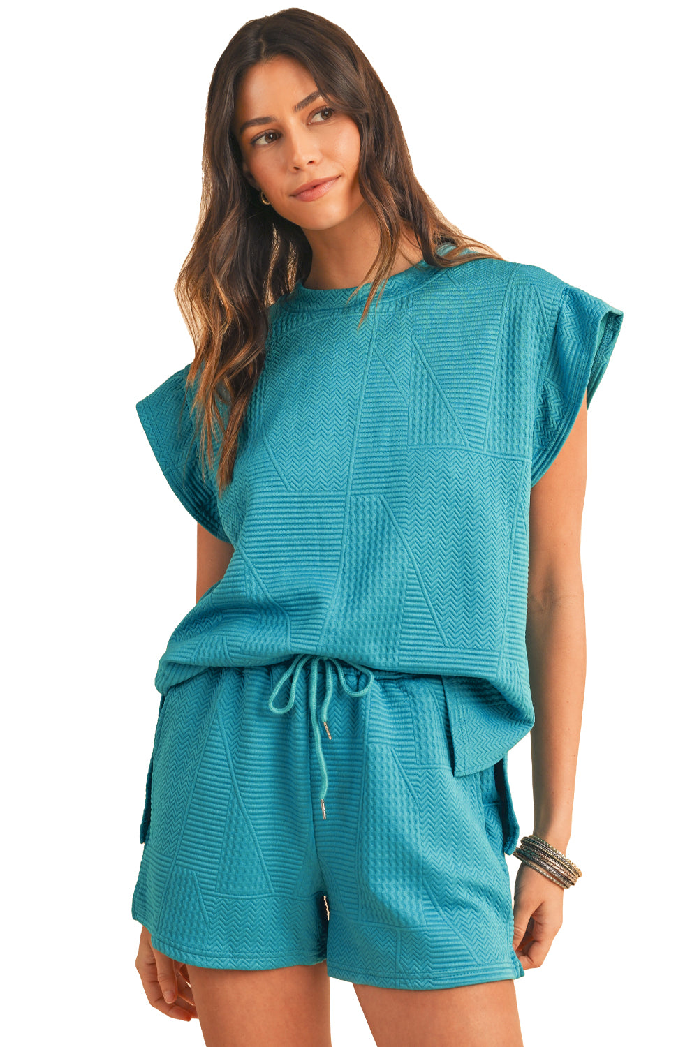 Textured Ruffle Top Shorts Set