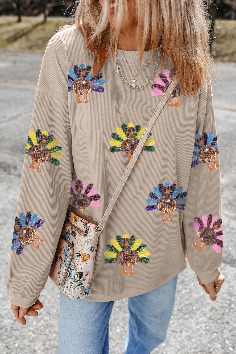 Sequin Turkey Corded Baggy Sweatshirt