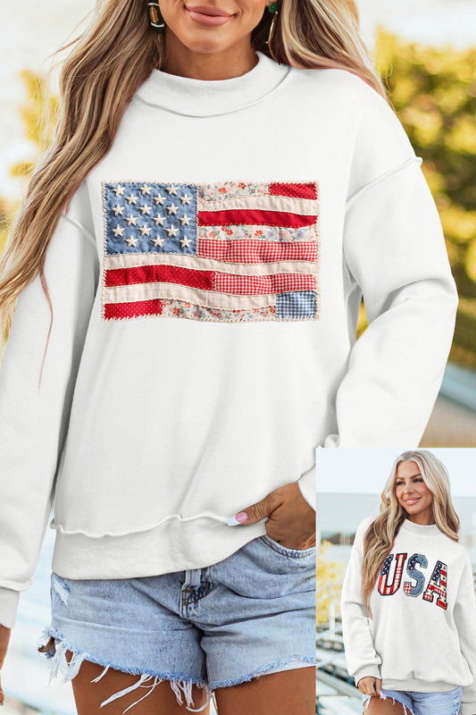 Reversible Patchwork Print USA Flag Sweatshirt
