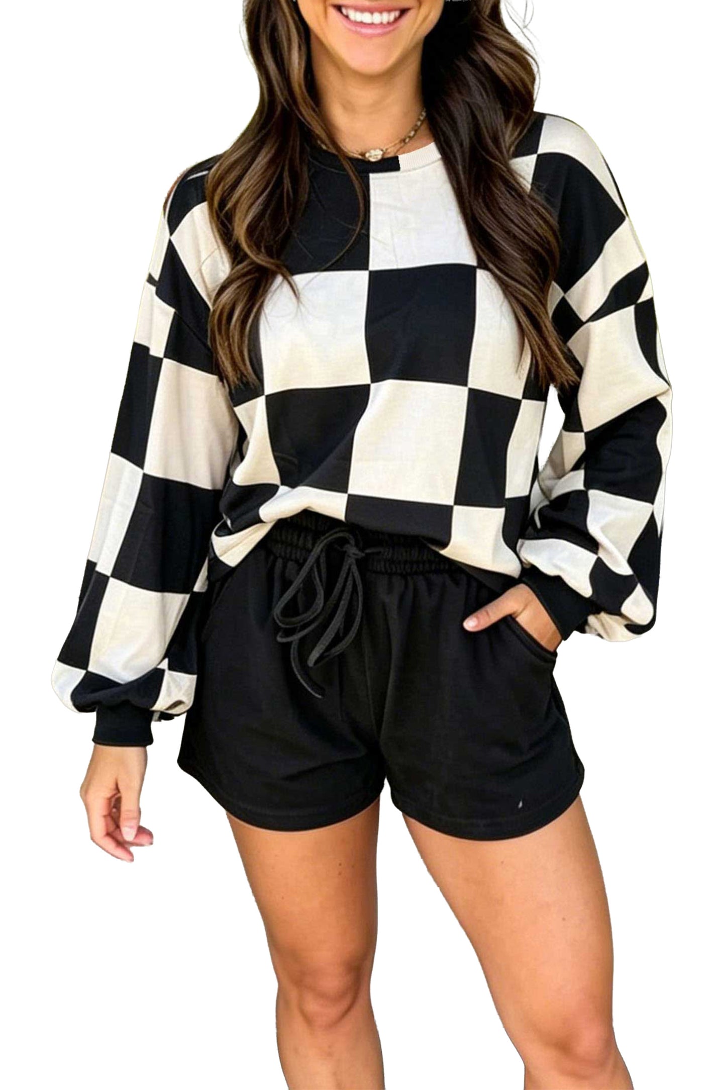 Checkered Plaid Shorts Set