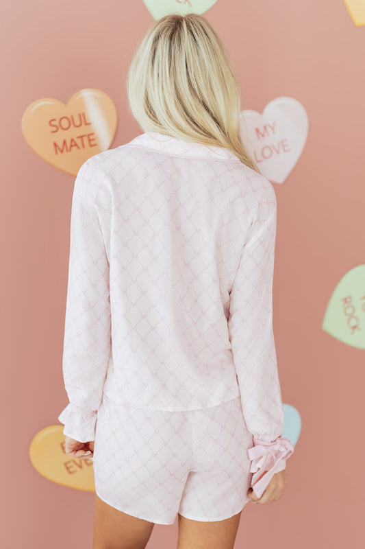 Pink Lattice Print Pajama Set