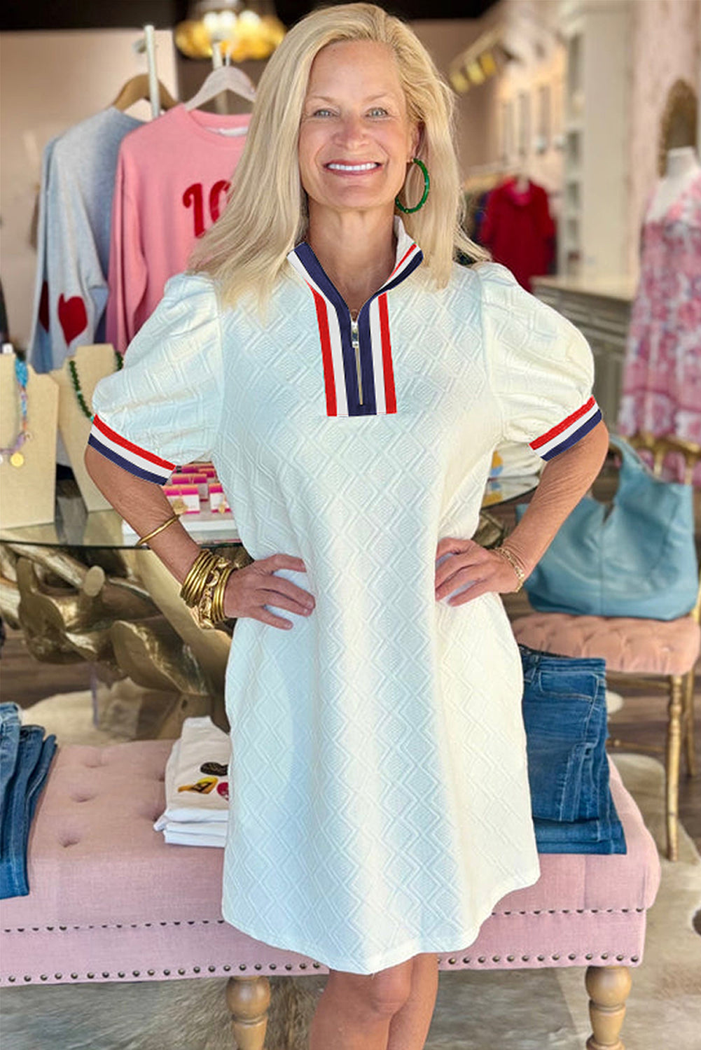 Patriotic Puff Sleeve Mini Dress OUT OF THE BLUE Patriotic Puff Sleeve Mini Dress OUT OF THE BLUE
