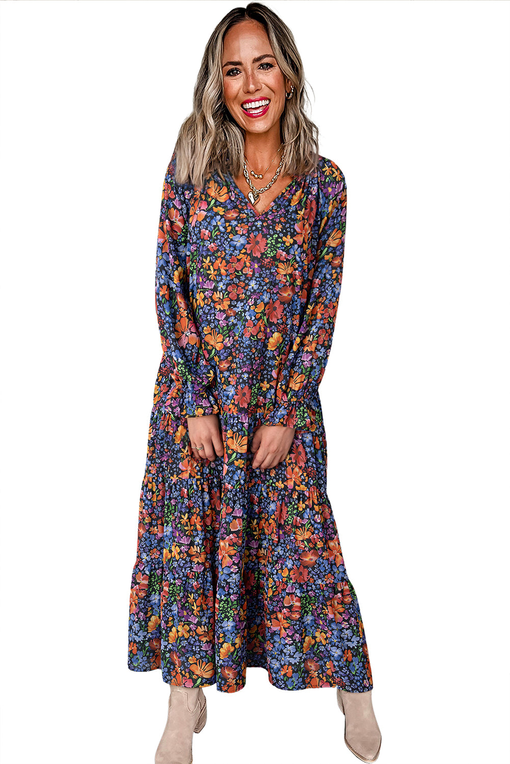 Floral Print Flowy Maxi Dress