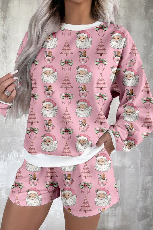 Pink Santa Claus Christmas Tree Pajama Set