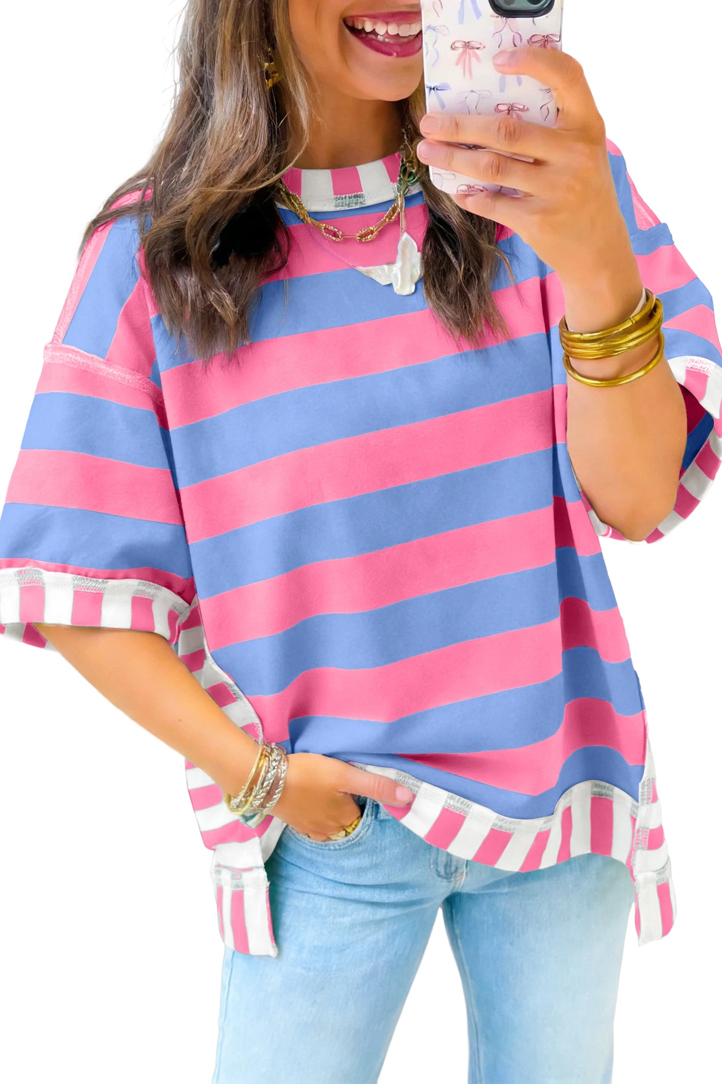 Contrast Stripe Oversized Top