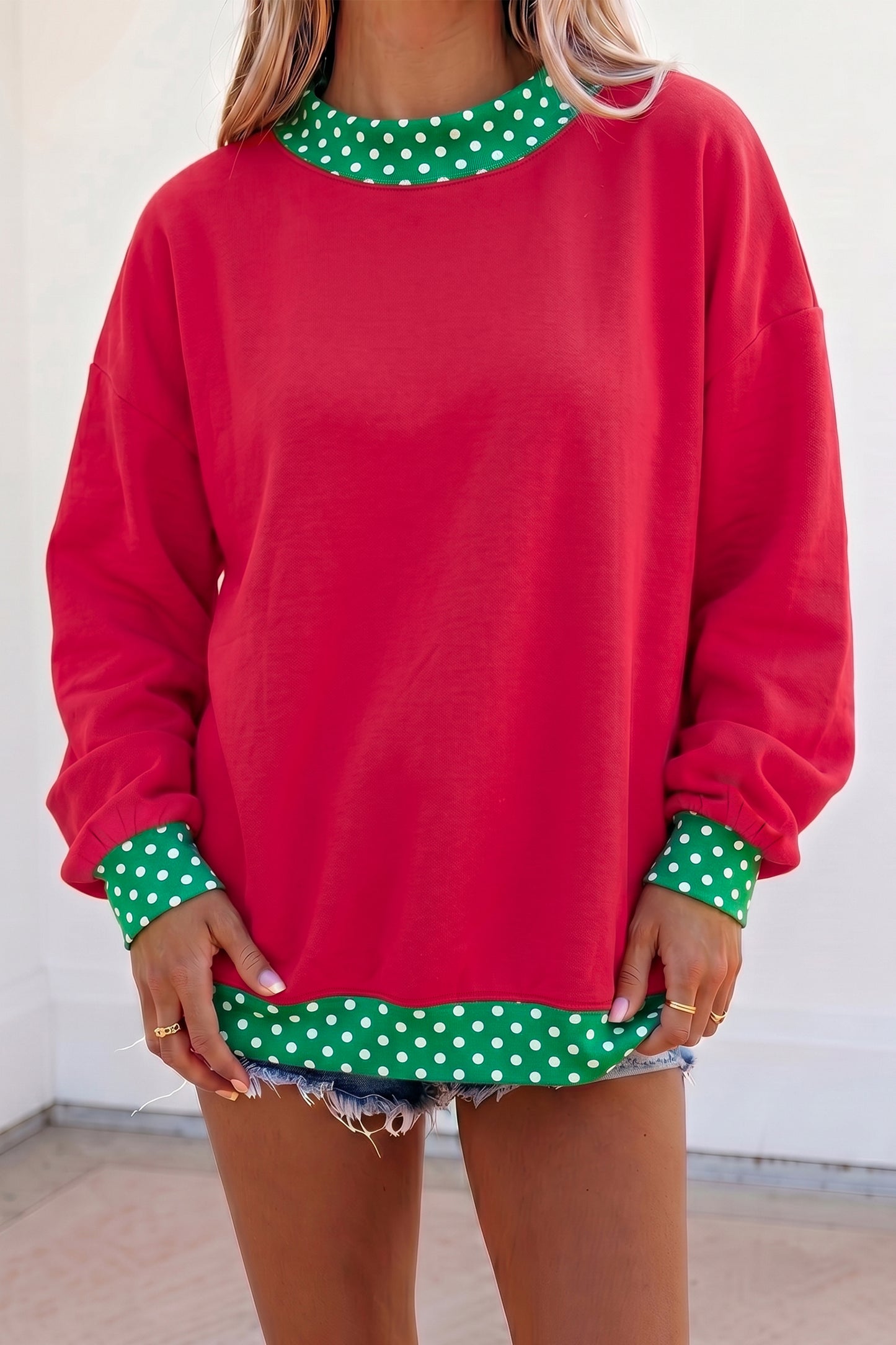 Polka Dot Trim Oversized Sweatshirt