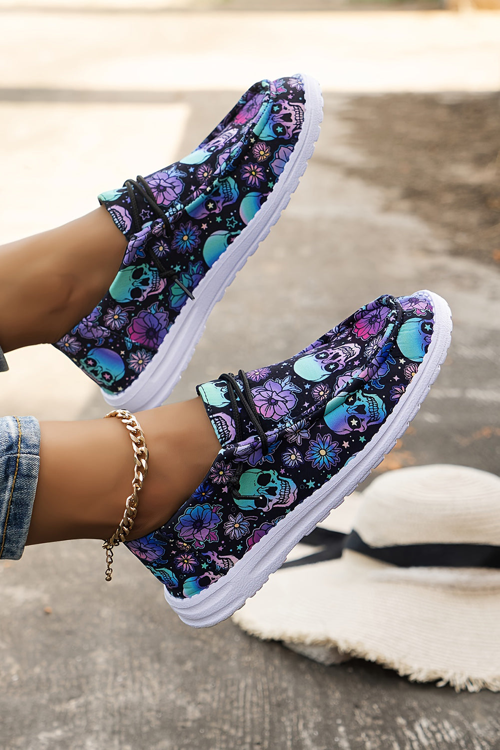 Sugar Skull Print Lace Up Shoes