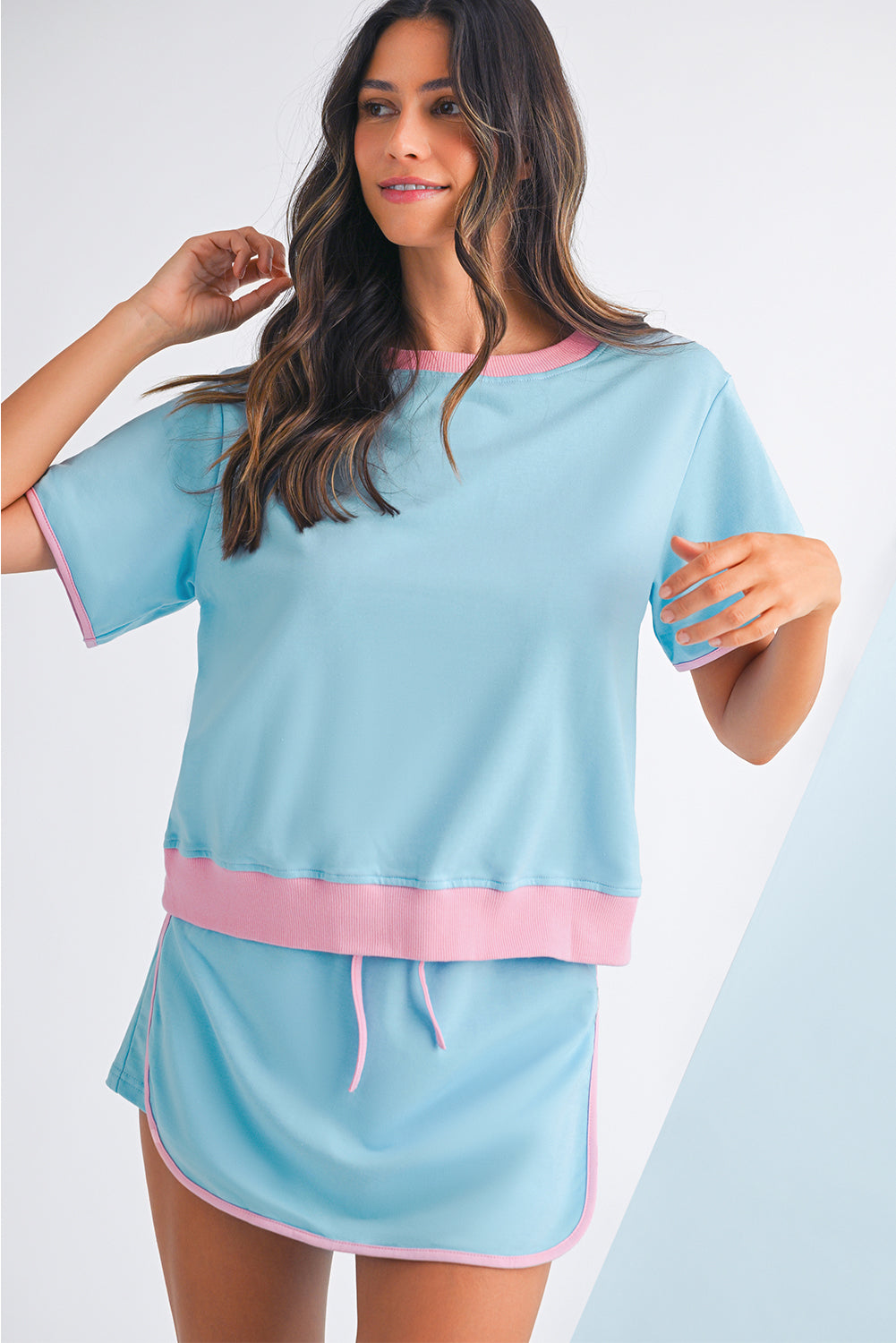 Contrast Trim Skort Set