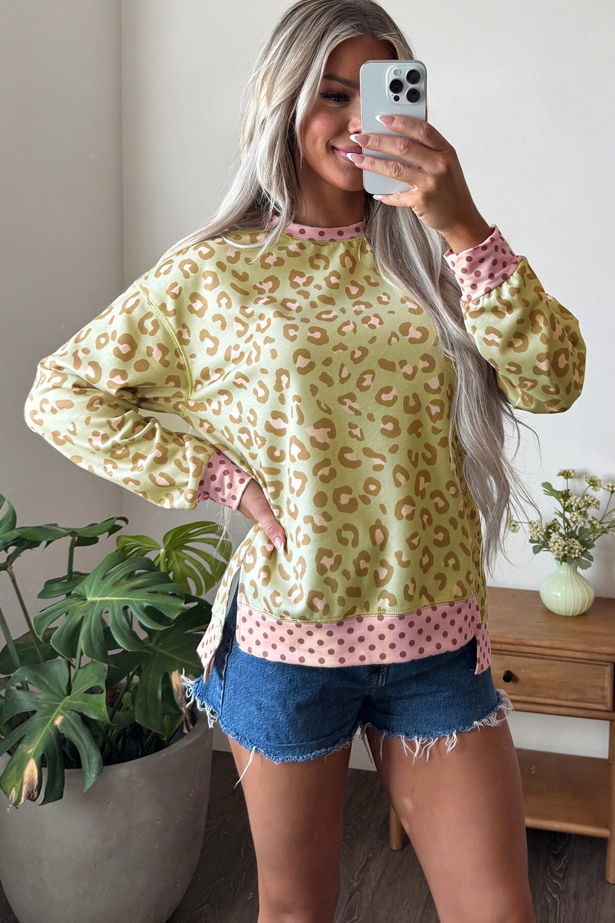 Leopard Polka Dot Trim Top