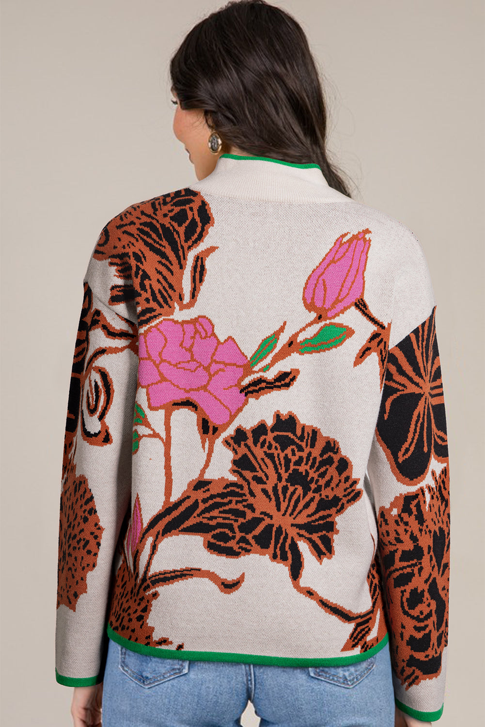 Fall Floral Quarter Zip Sweater