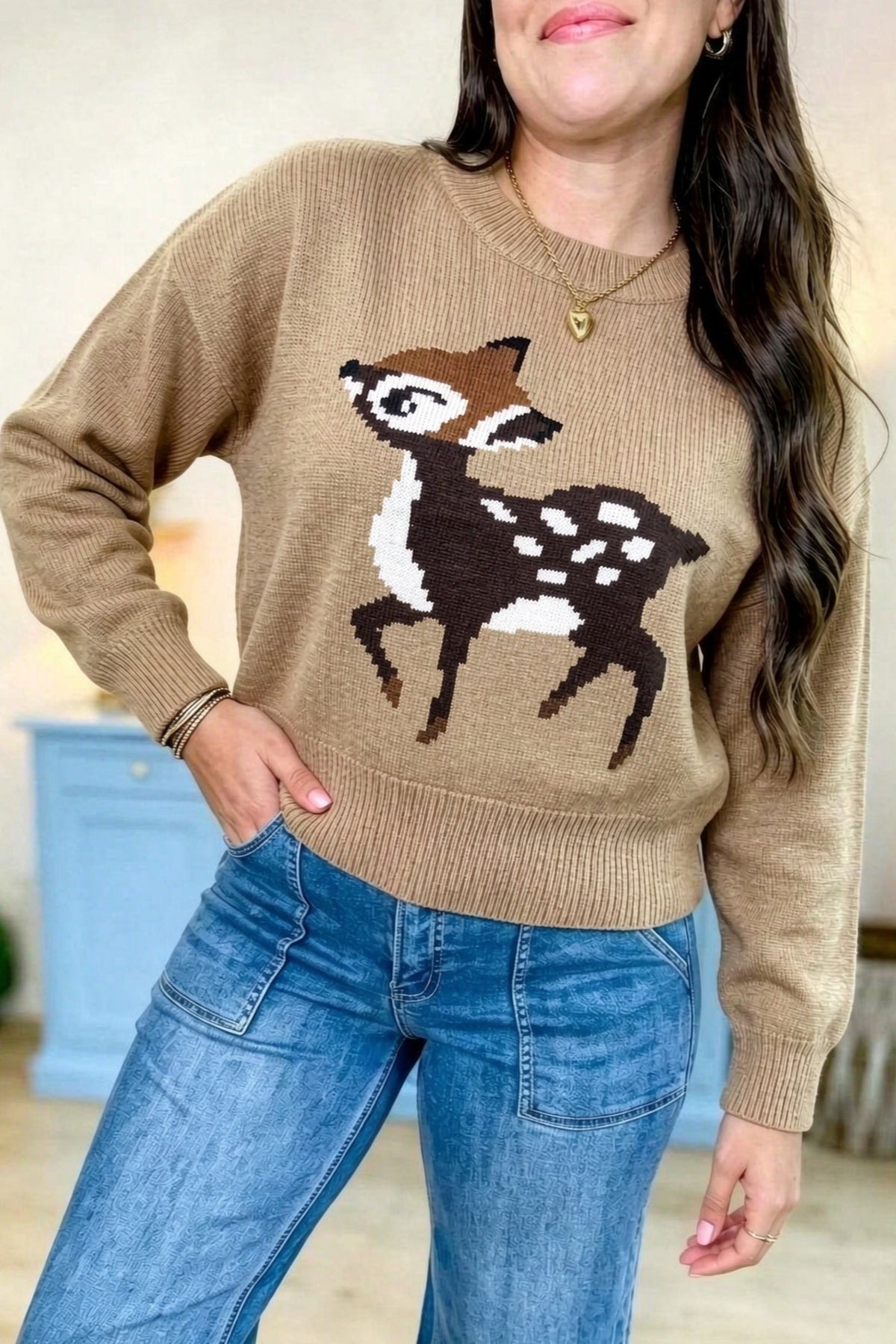 Light French Beige Deer Sweater