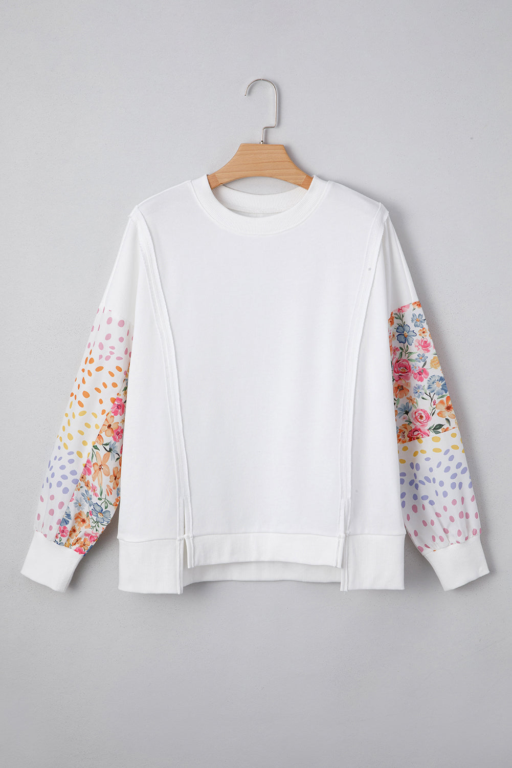 Floral Patchwork Sleeve High Low Sweatshirt