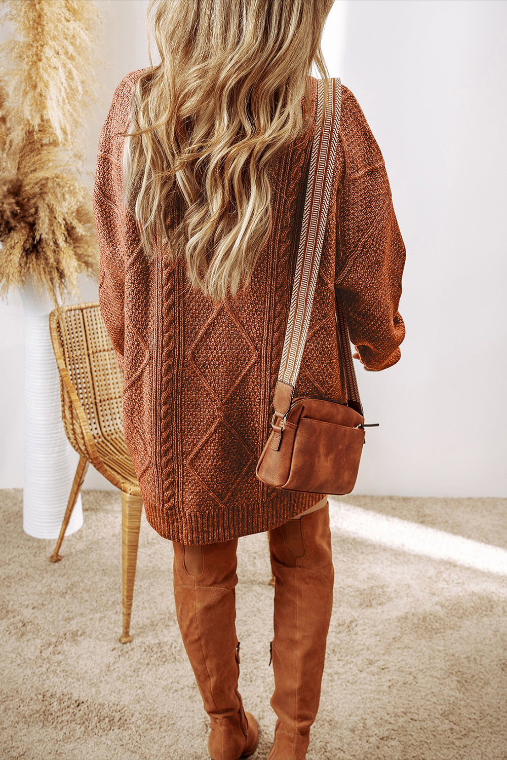 Relaxed Cable Knit  Sweater Dress