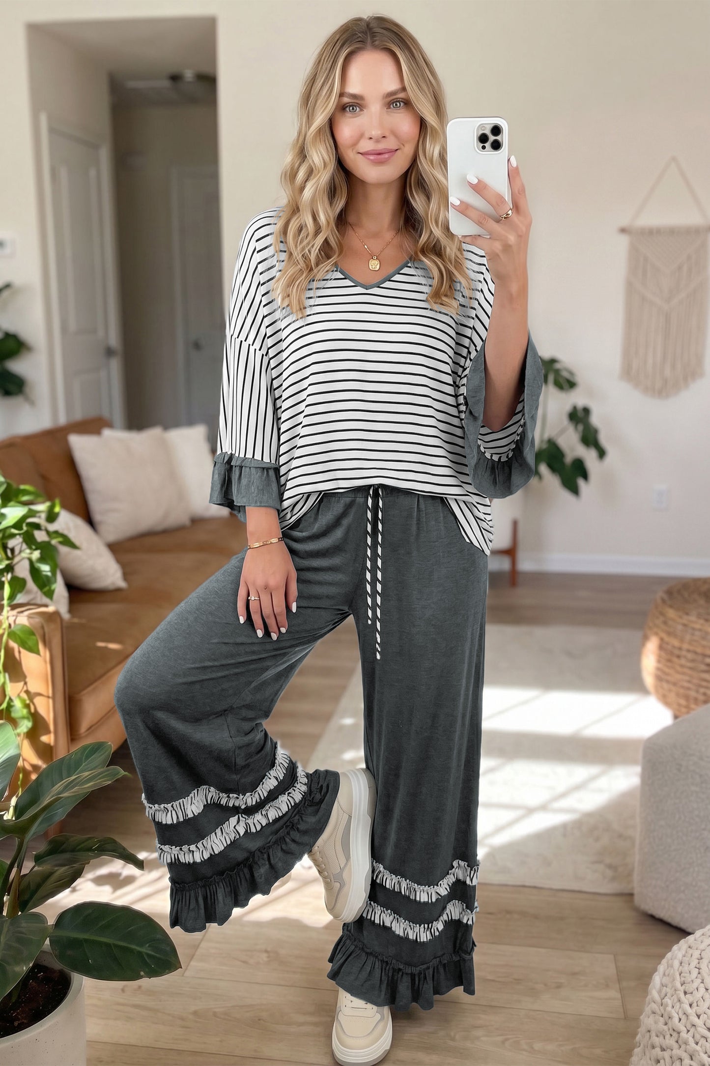 Ruffle Trim Top and Pants Set