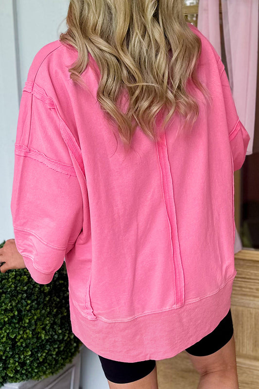 Pink Sequin XOXO Raw Seamed Top