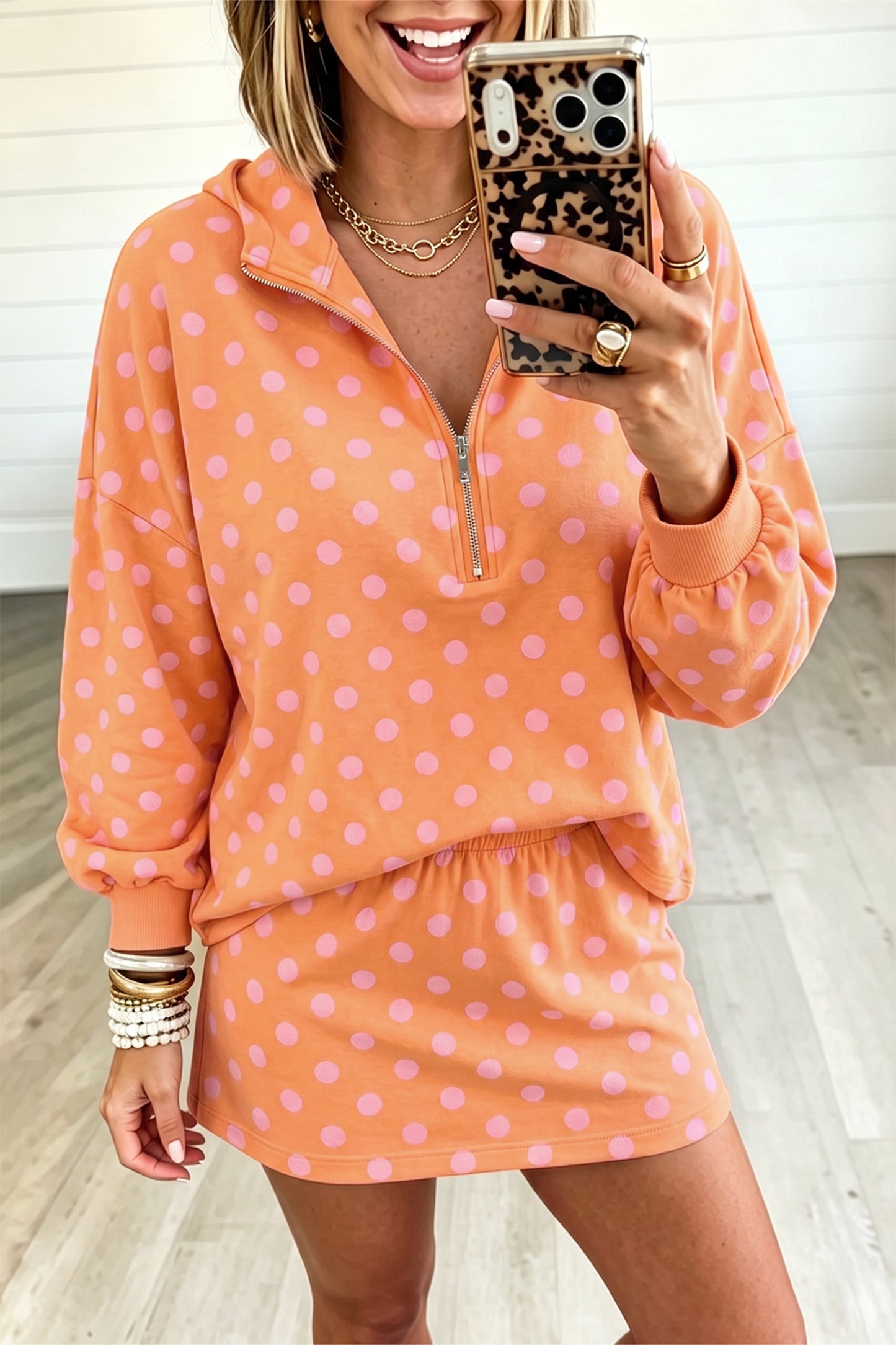 Polka Dot Hoodie & Mini Skort Set