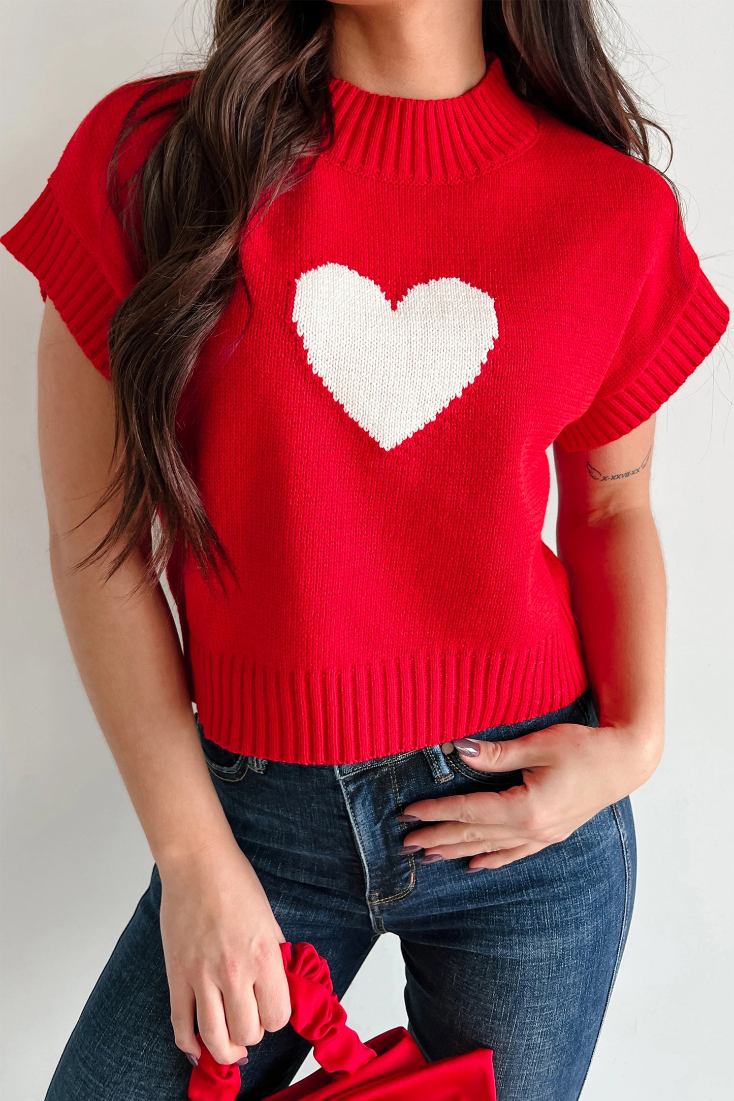 Heart Short Sleeve Sweater
