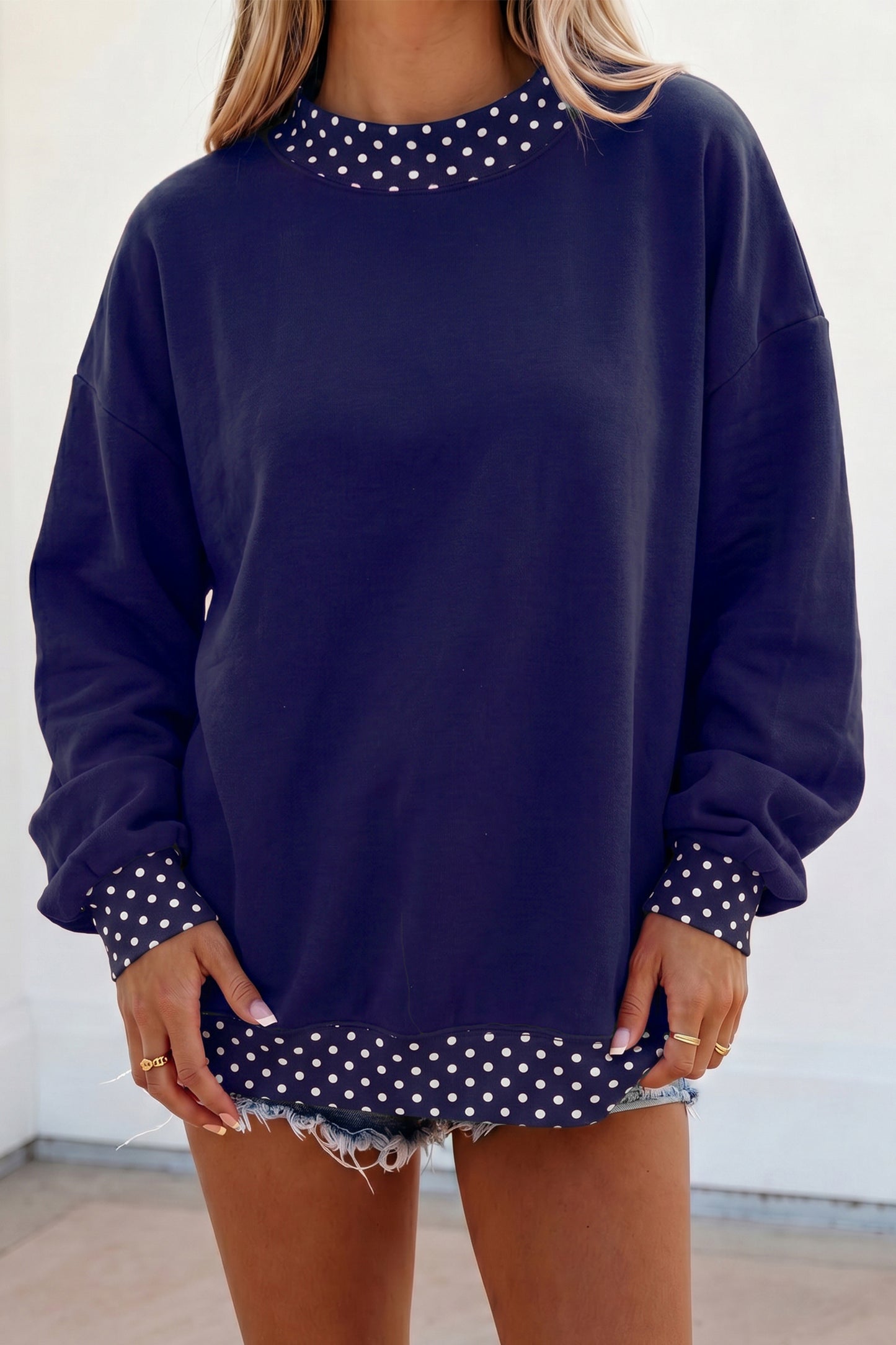 Polka Dot Trim Oversized Sweatshirt