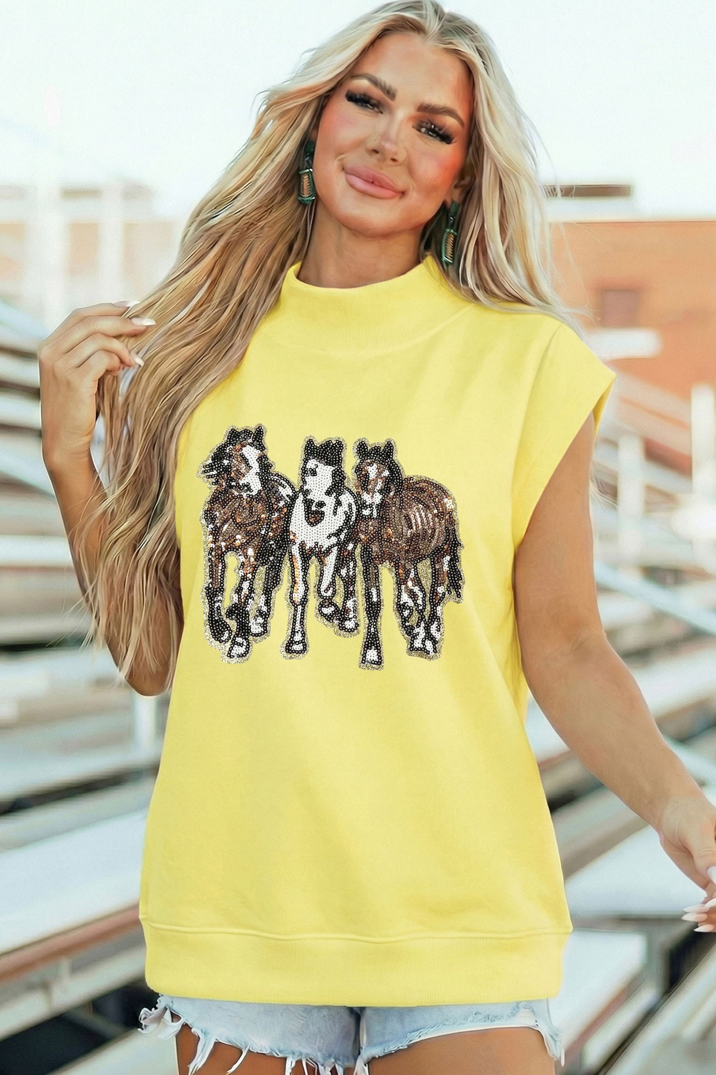 Sequin Horses Top