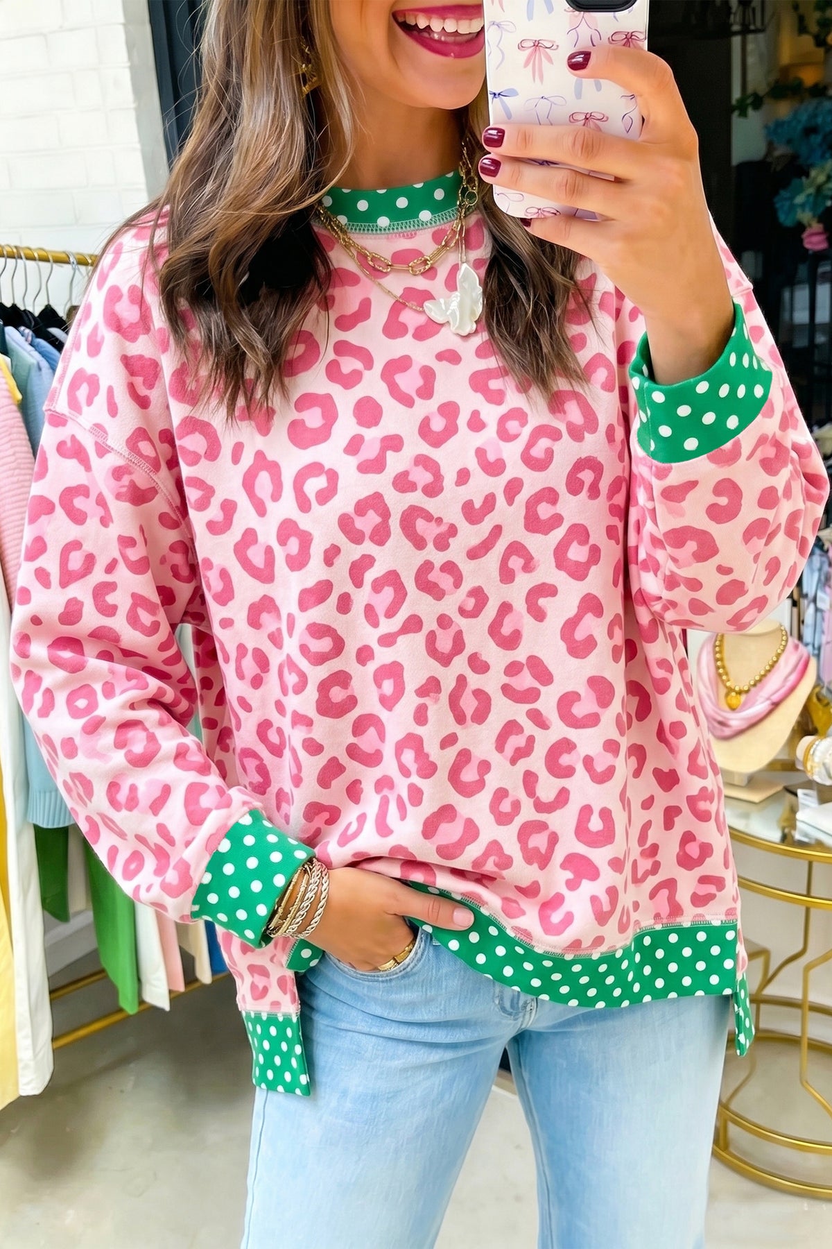 Leopard Polka Dot Trim Top