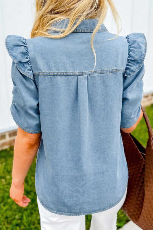 Ruffle Detail Denim Shirt