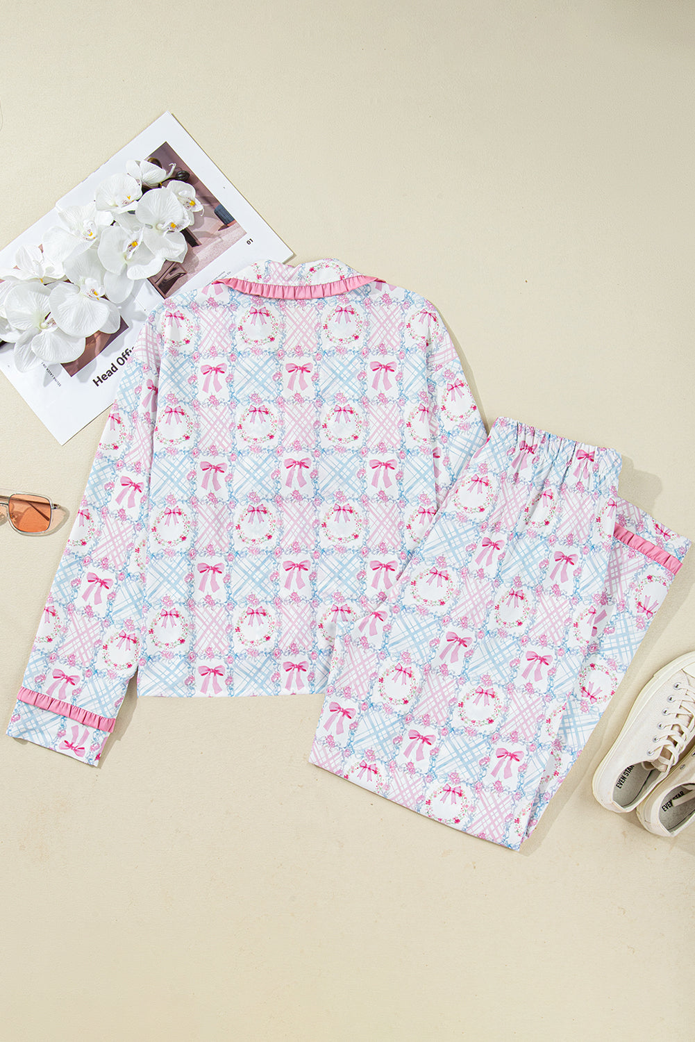 Pink Bow Wreath Christmas Pajamas