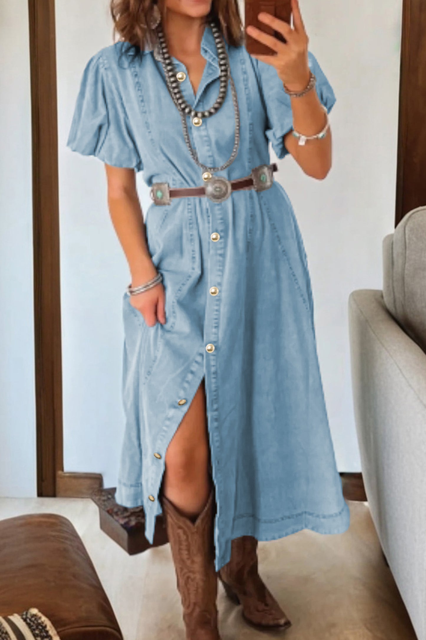 Denim Button Front Dress