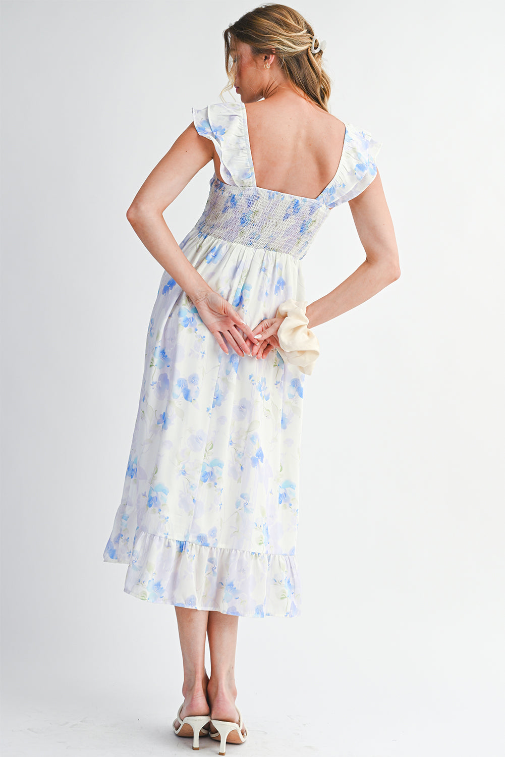 Sky Blue Floral Smocked Dress