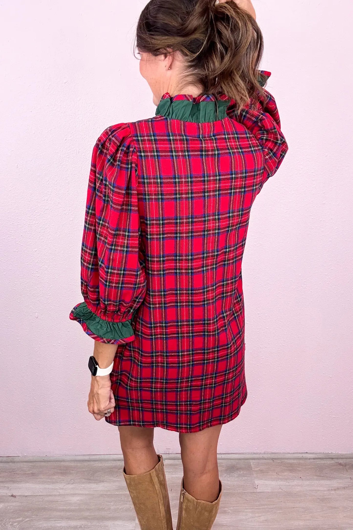 Festive Red Plaid Dress