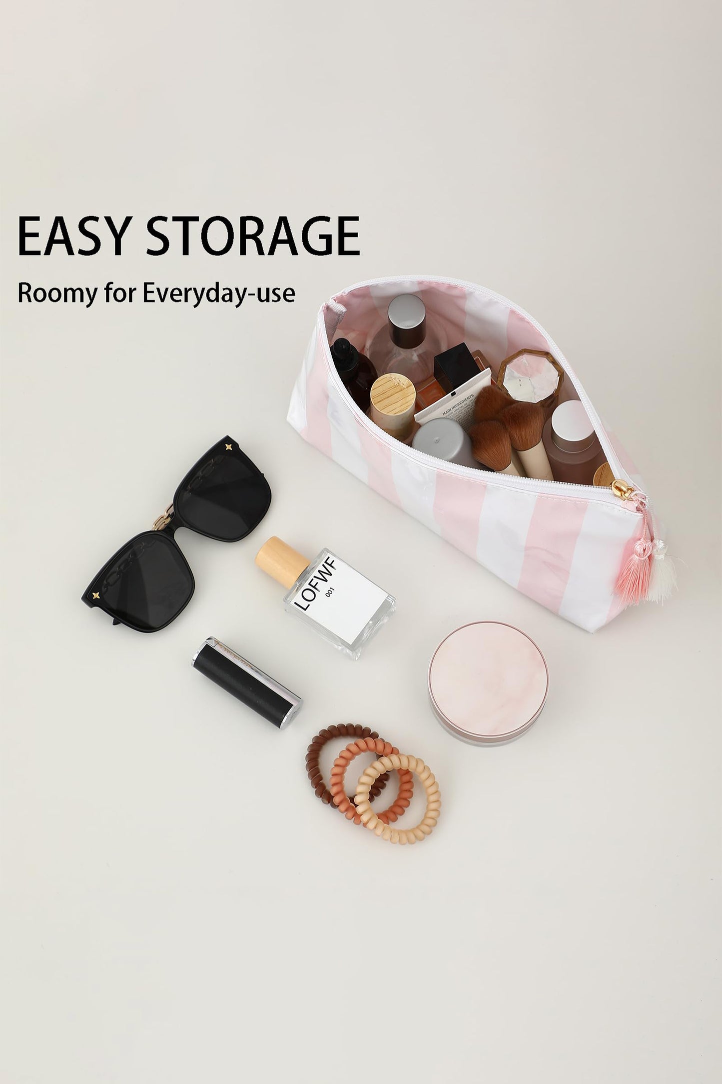 Striped Vinyl Waterproof  Zipper Bag
