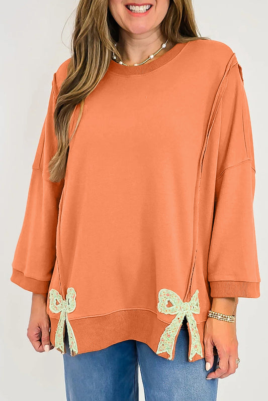 Orange Floral Bow Patch Sweatshirt