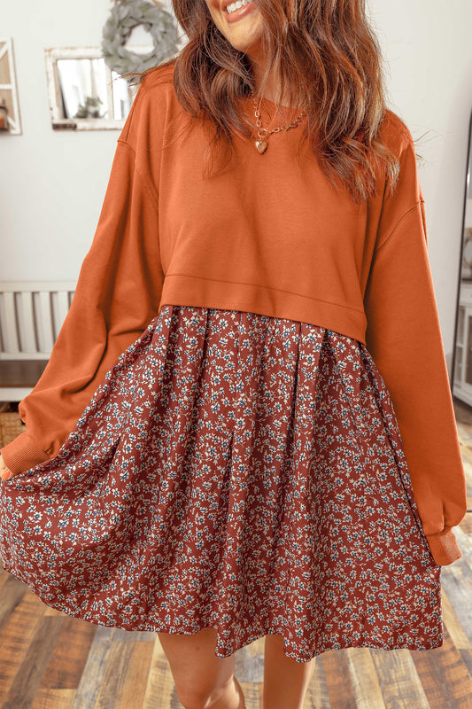 Mixed Media Fall Floral Dress