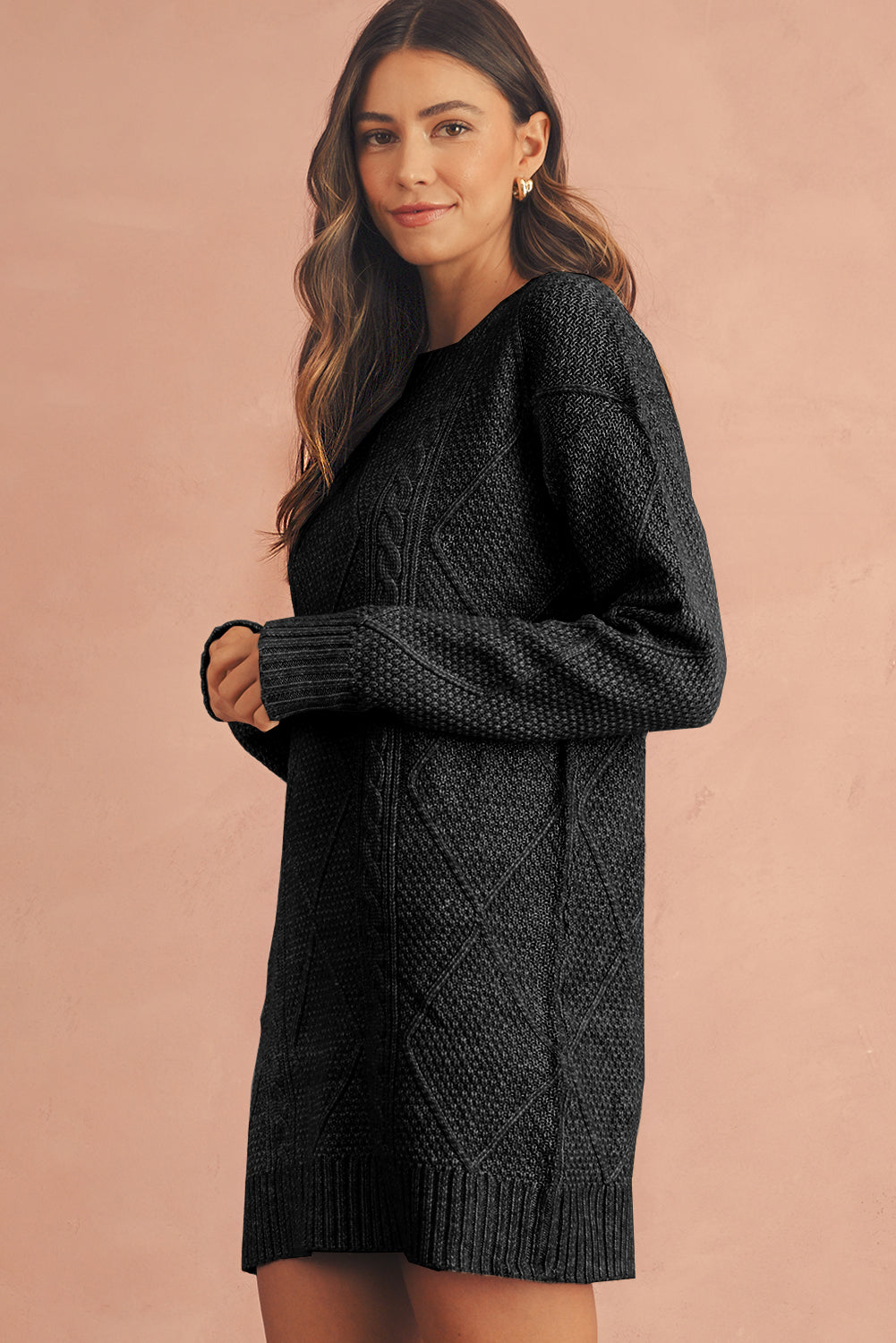 Relaxed Cable Knit  Sweater Dress