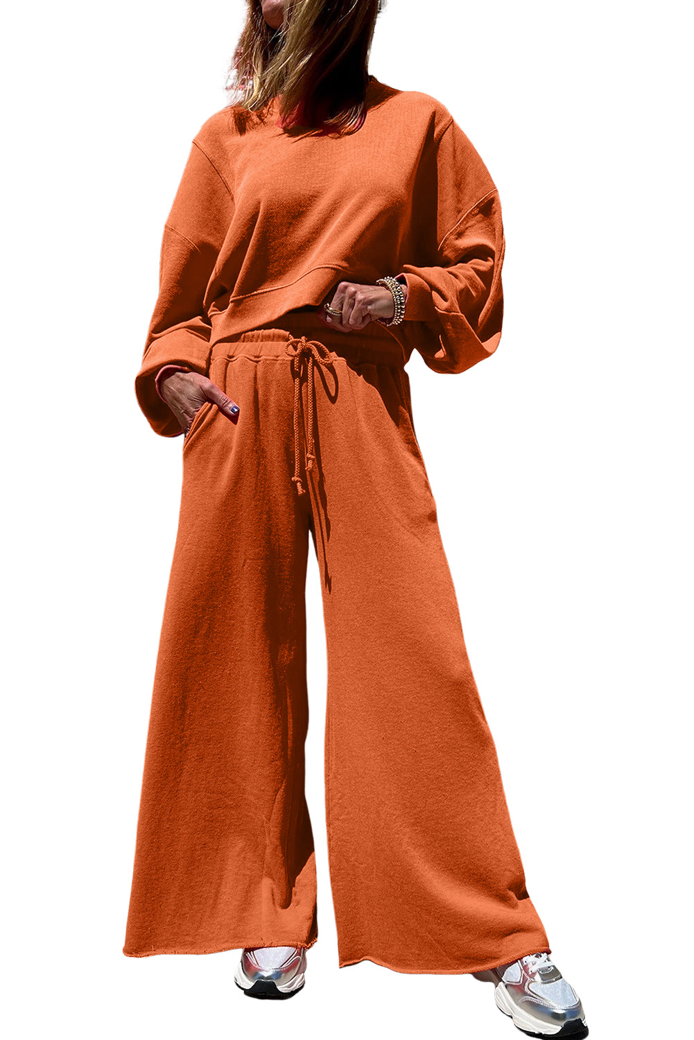Crop Pullover Drawstring Wide Leg Pants Set