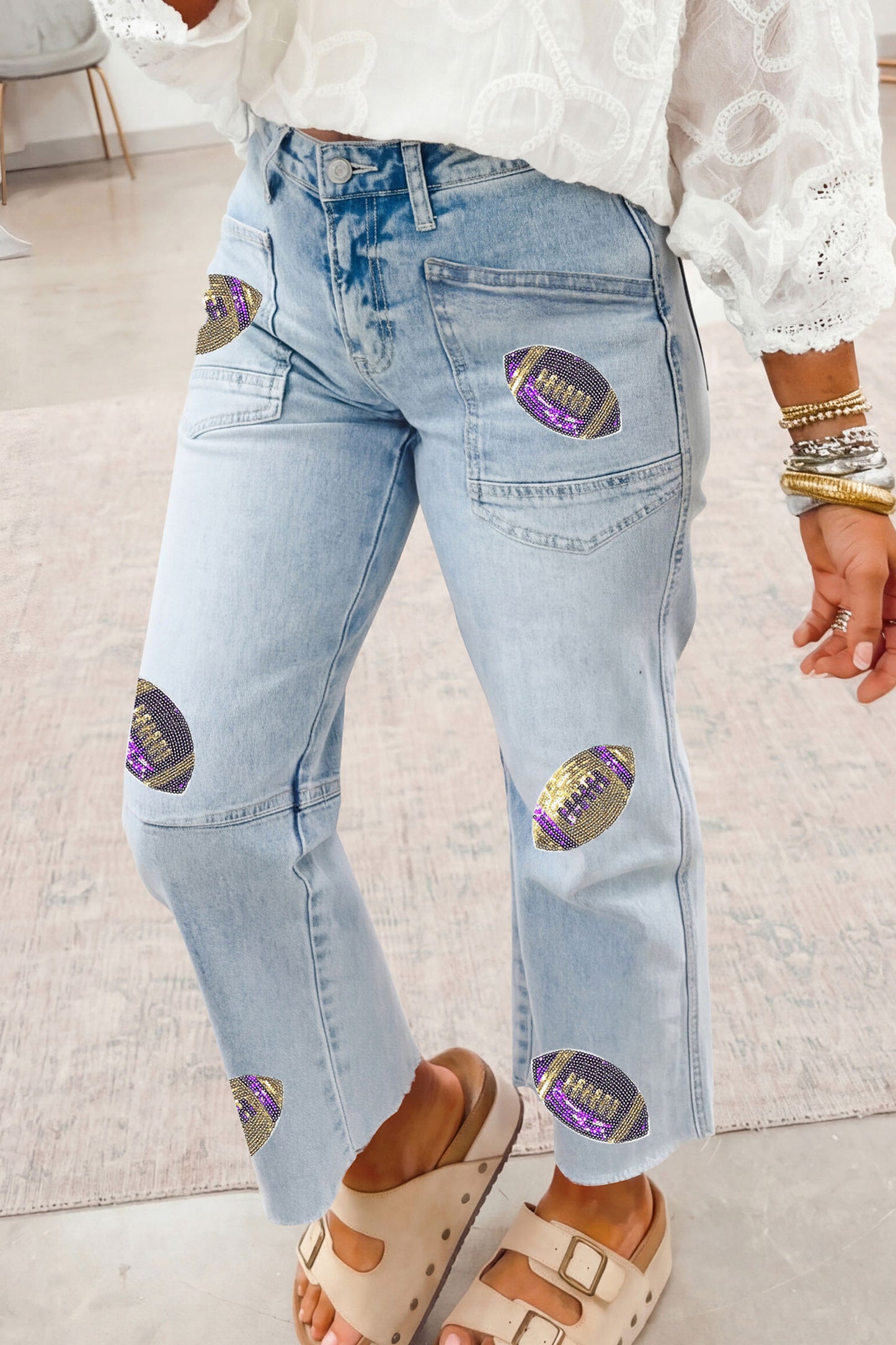 Purple and Gold Ankle Jeans