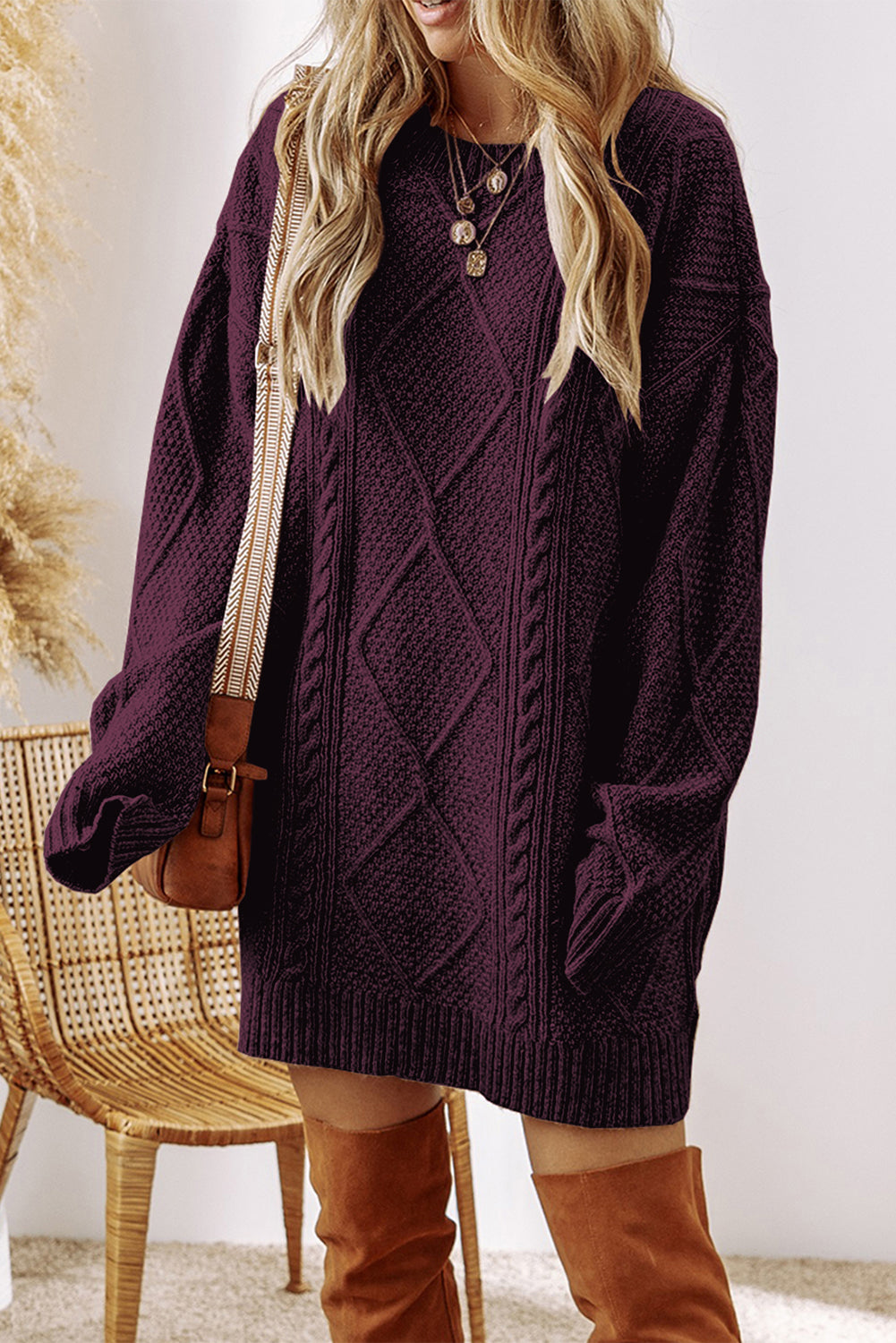 Relaxed Cable Knit  Sweater Dress