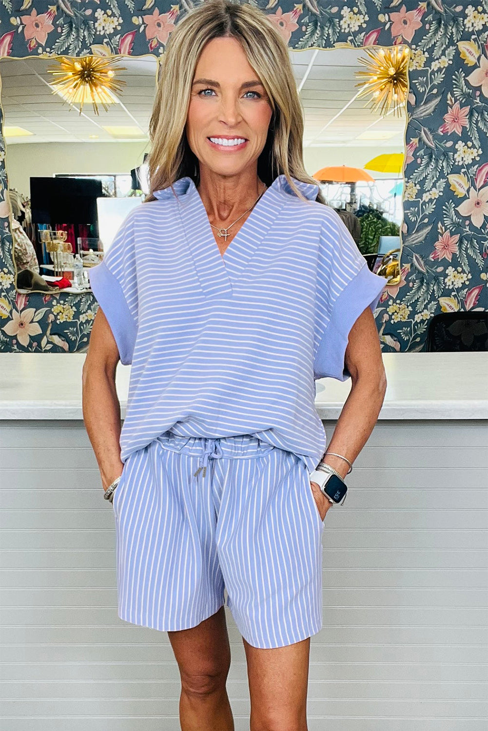 Stripe Dolman Sleeve Top & Shorts Set