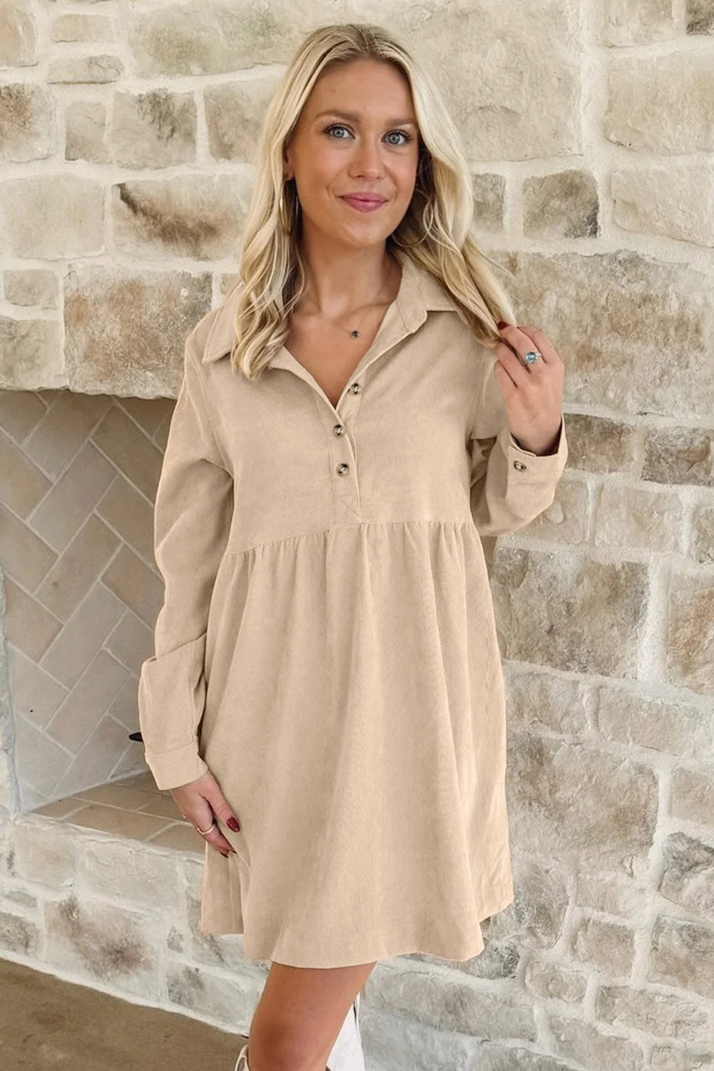 Oatmeal Corduroy Popover Dress