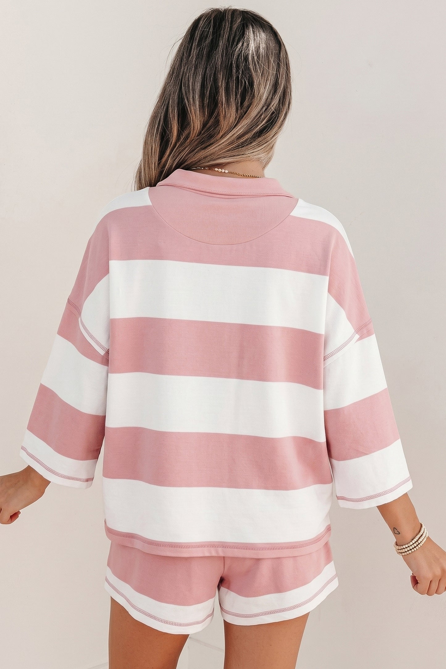 Pink Stripe Striped Shorts Set