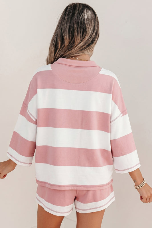 Pink Stripe Striped Shorts Set