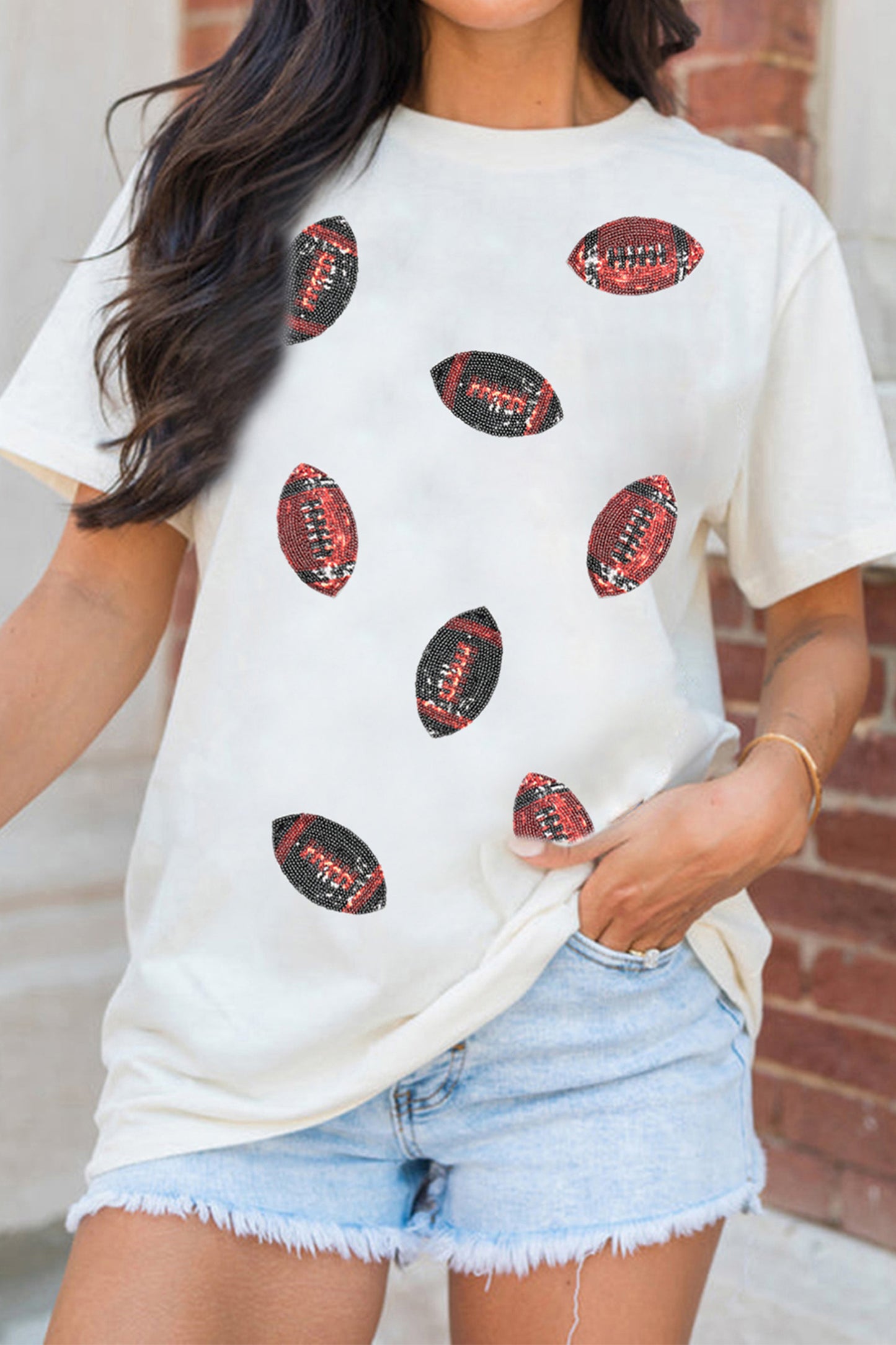 Red and Black Sequin Football Tee