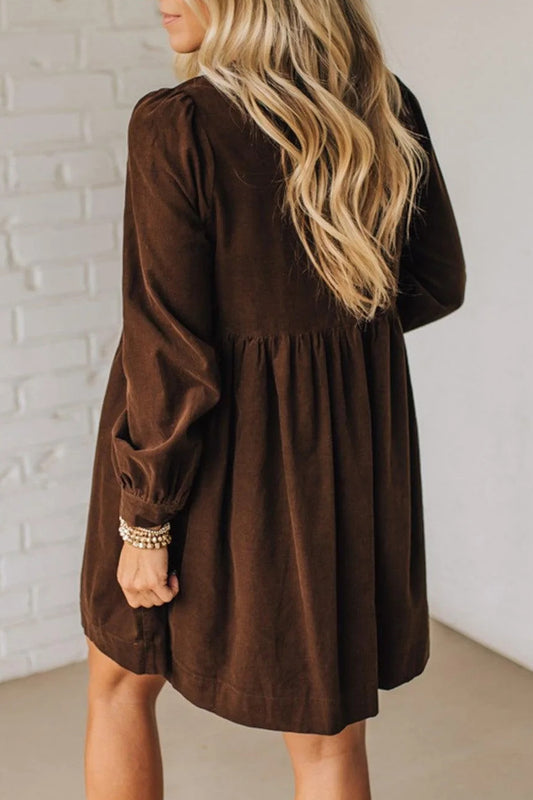 Coffee Bow Knot Corduroy Dress