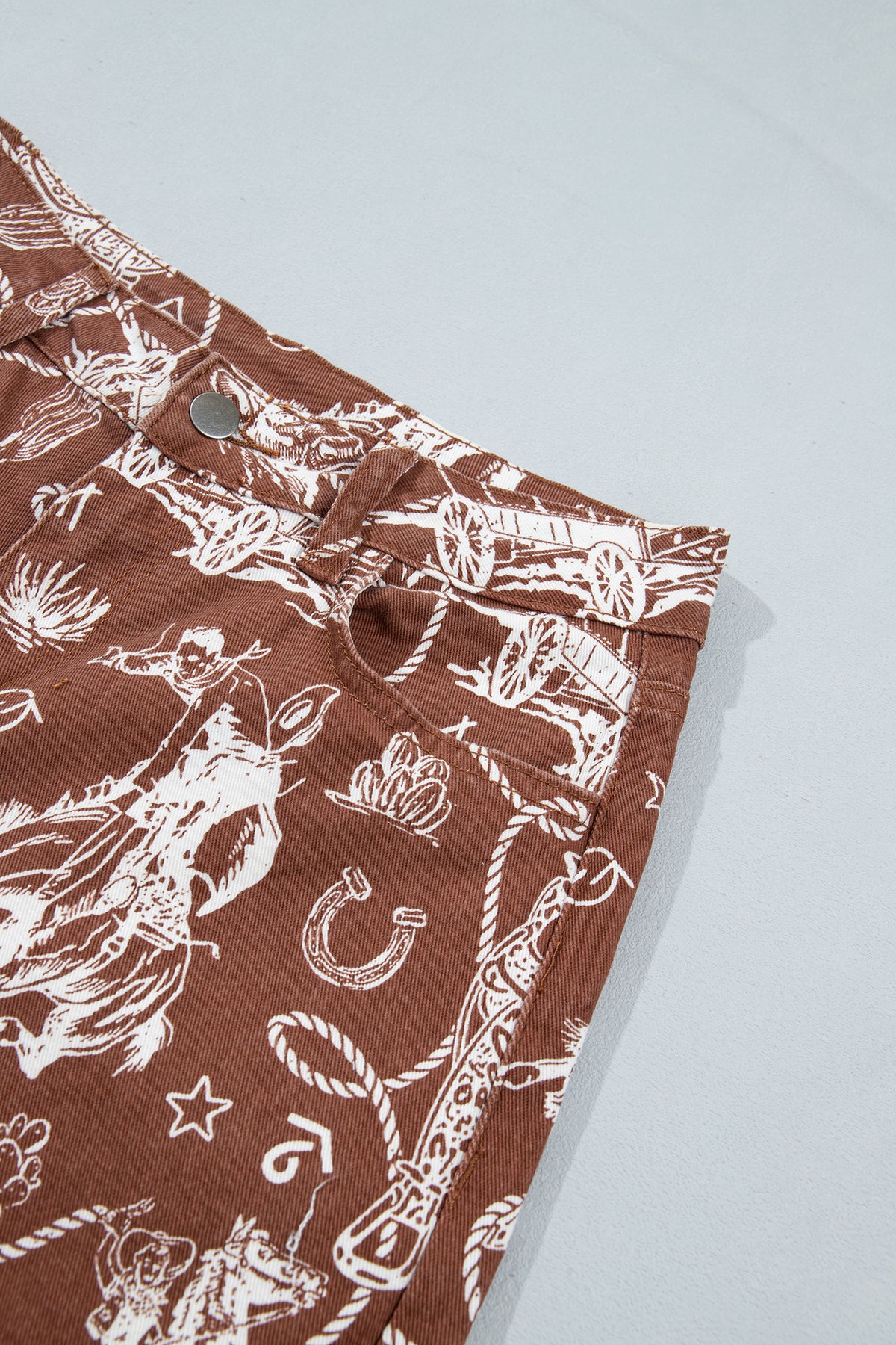 Brown Western Print Jeans