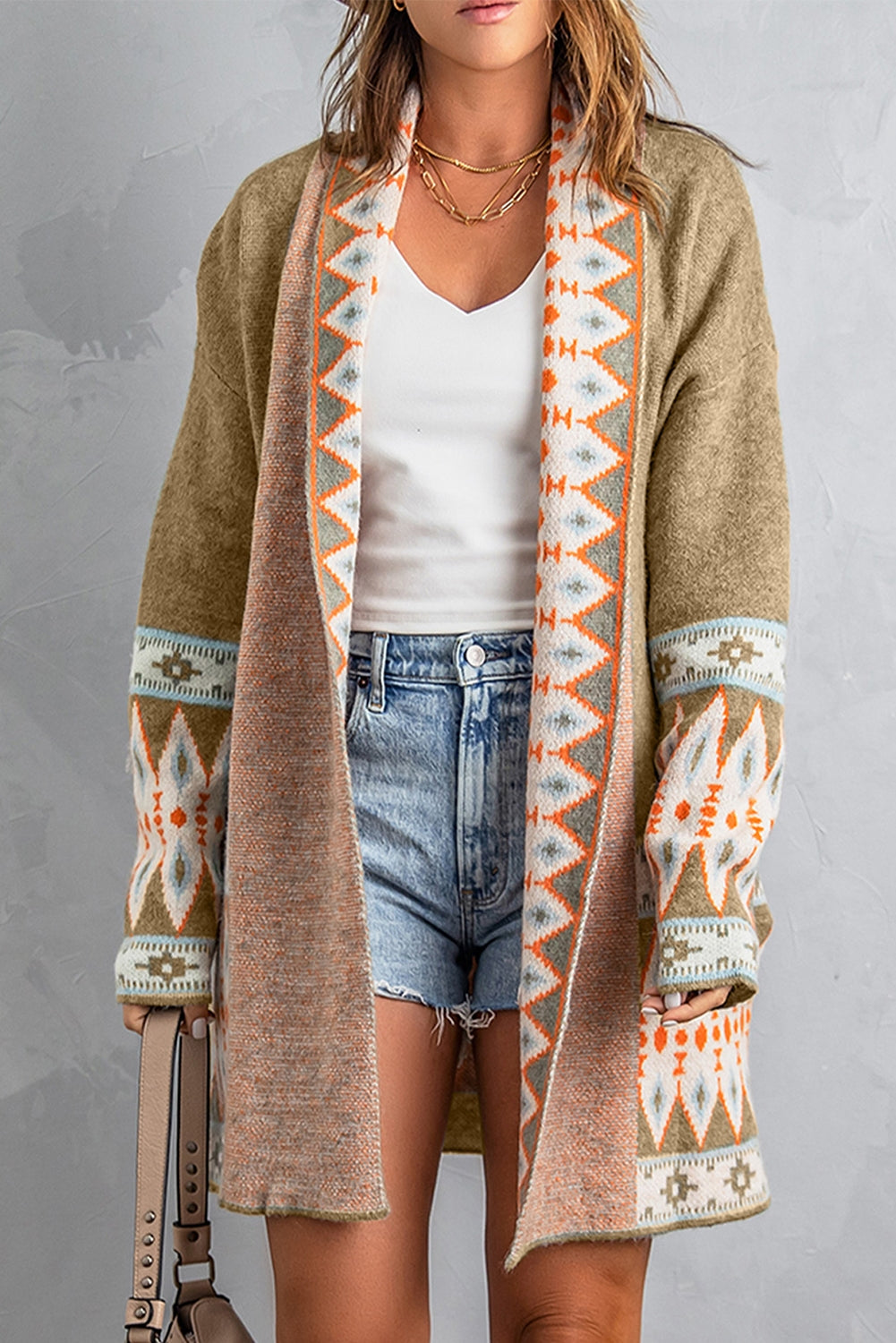 Aztec Print Open Front Cardigan