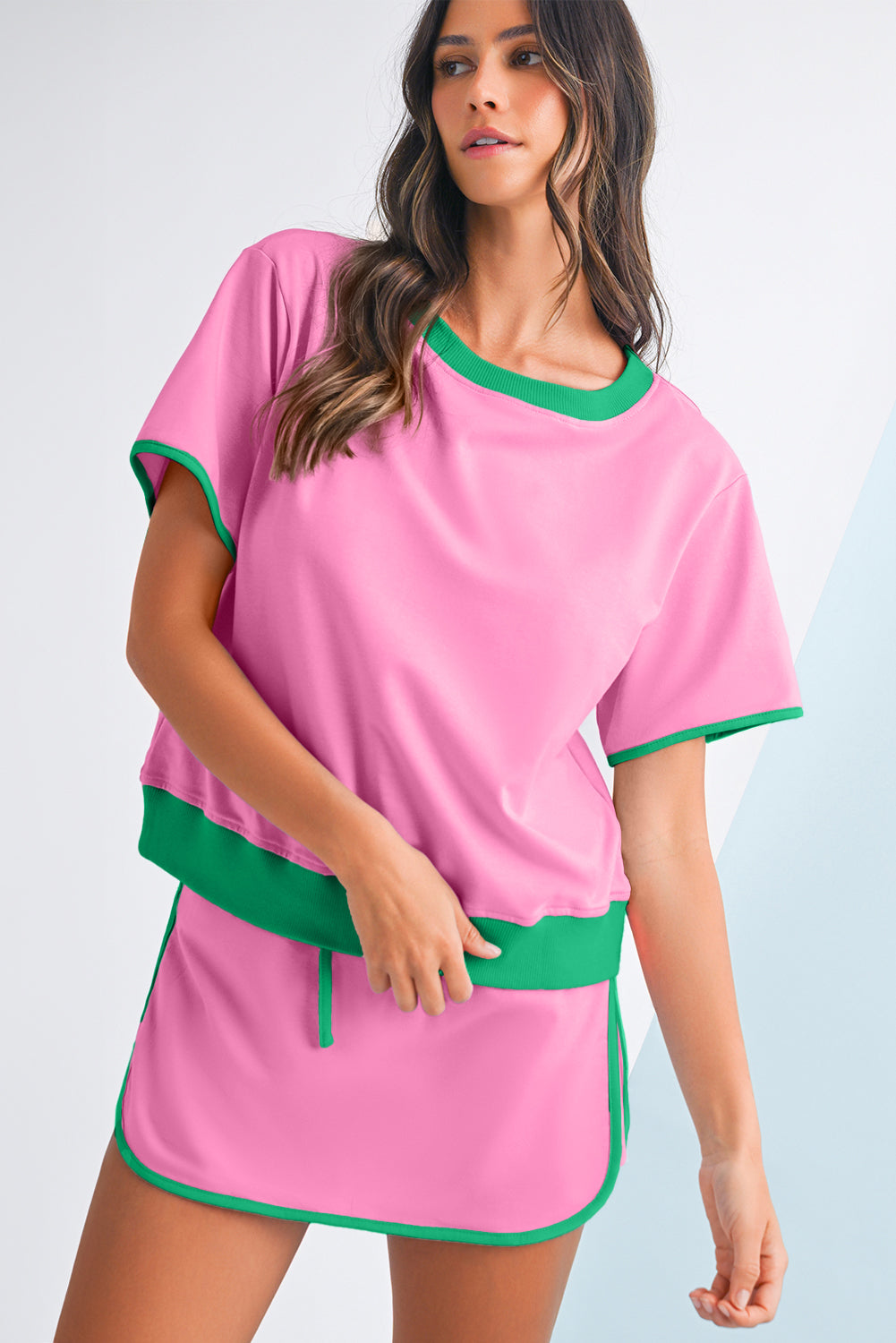 Contrast Trim Skort Set
