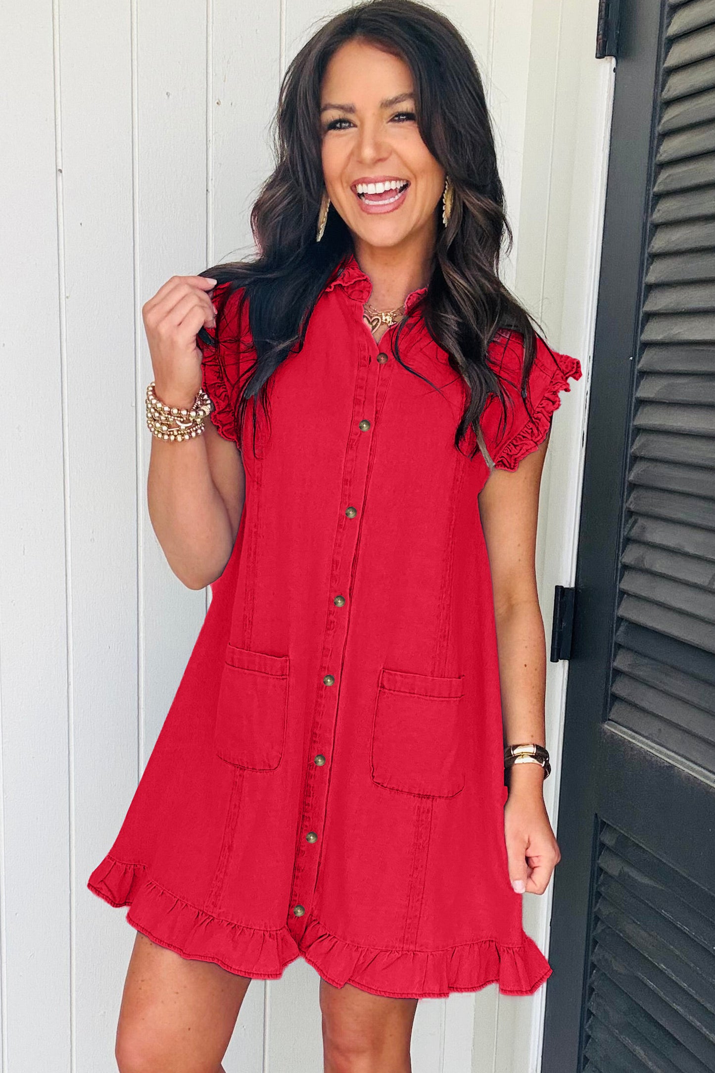 Ruffled Edge Denim Dress