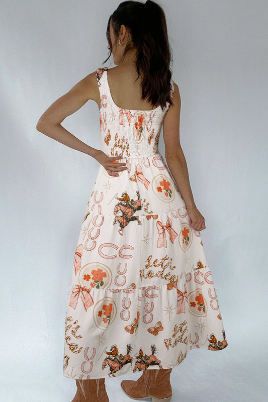 Western Print Sleeveless Midi Dress