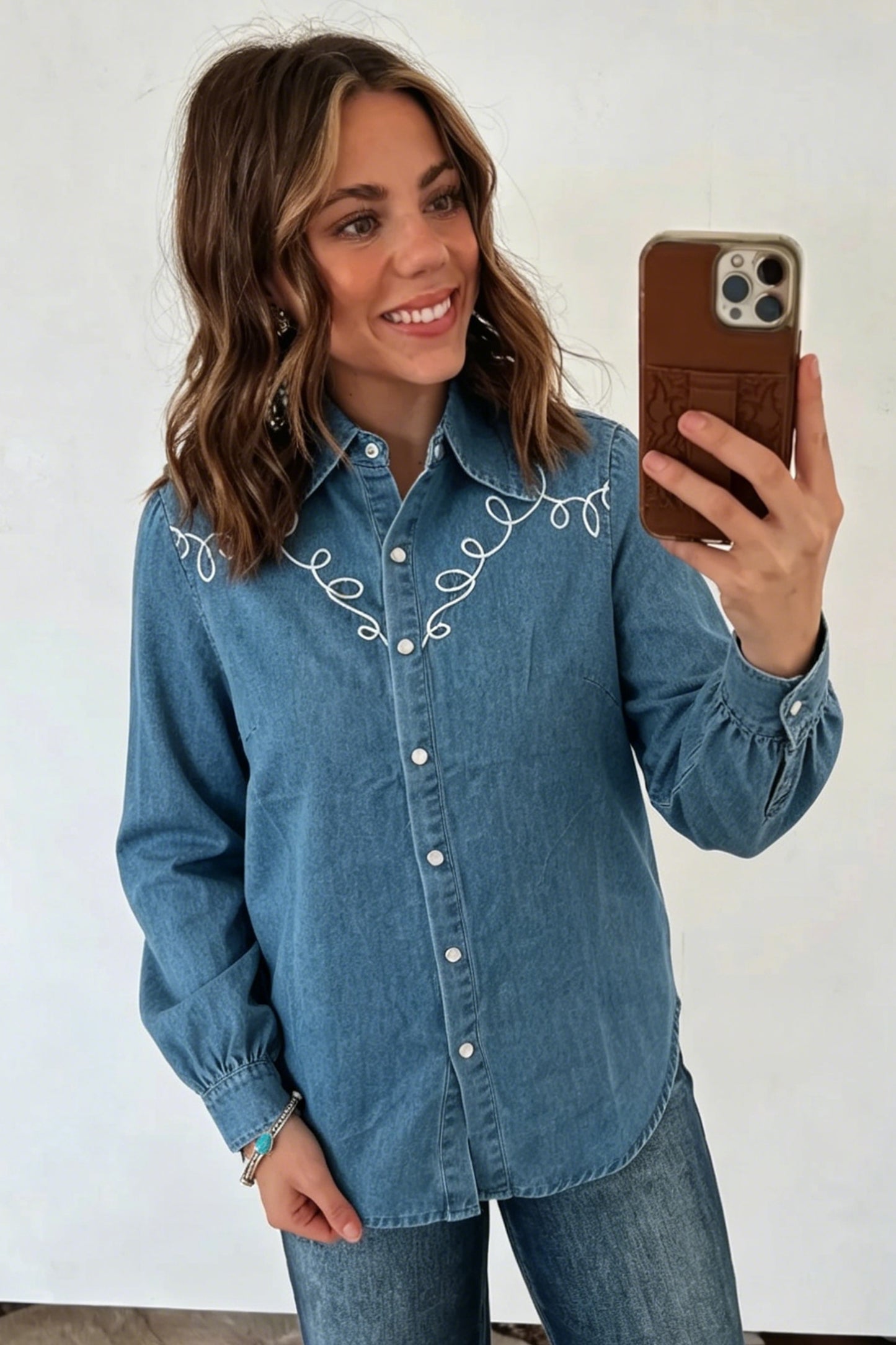 Denim Western Embroidered Shirt